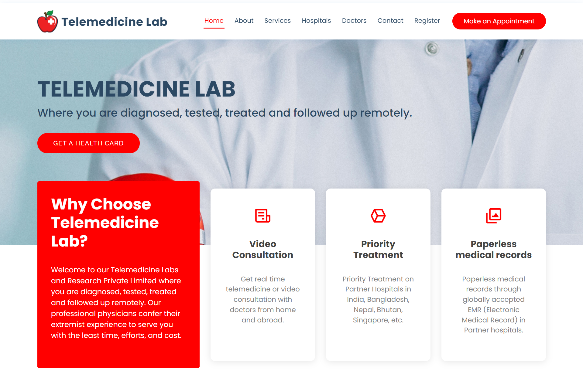 Website Development Services Offered to Telemedicine Lab